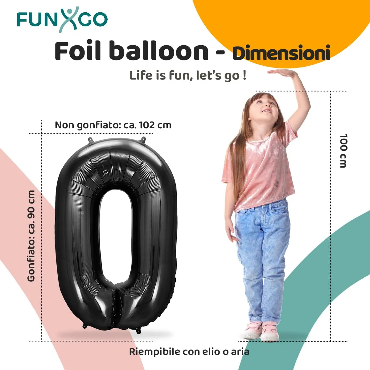 FUNXGO Palloncino Nero Grande Numero 0 per Compleanno - immagine 2