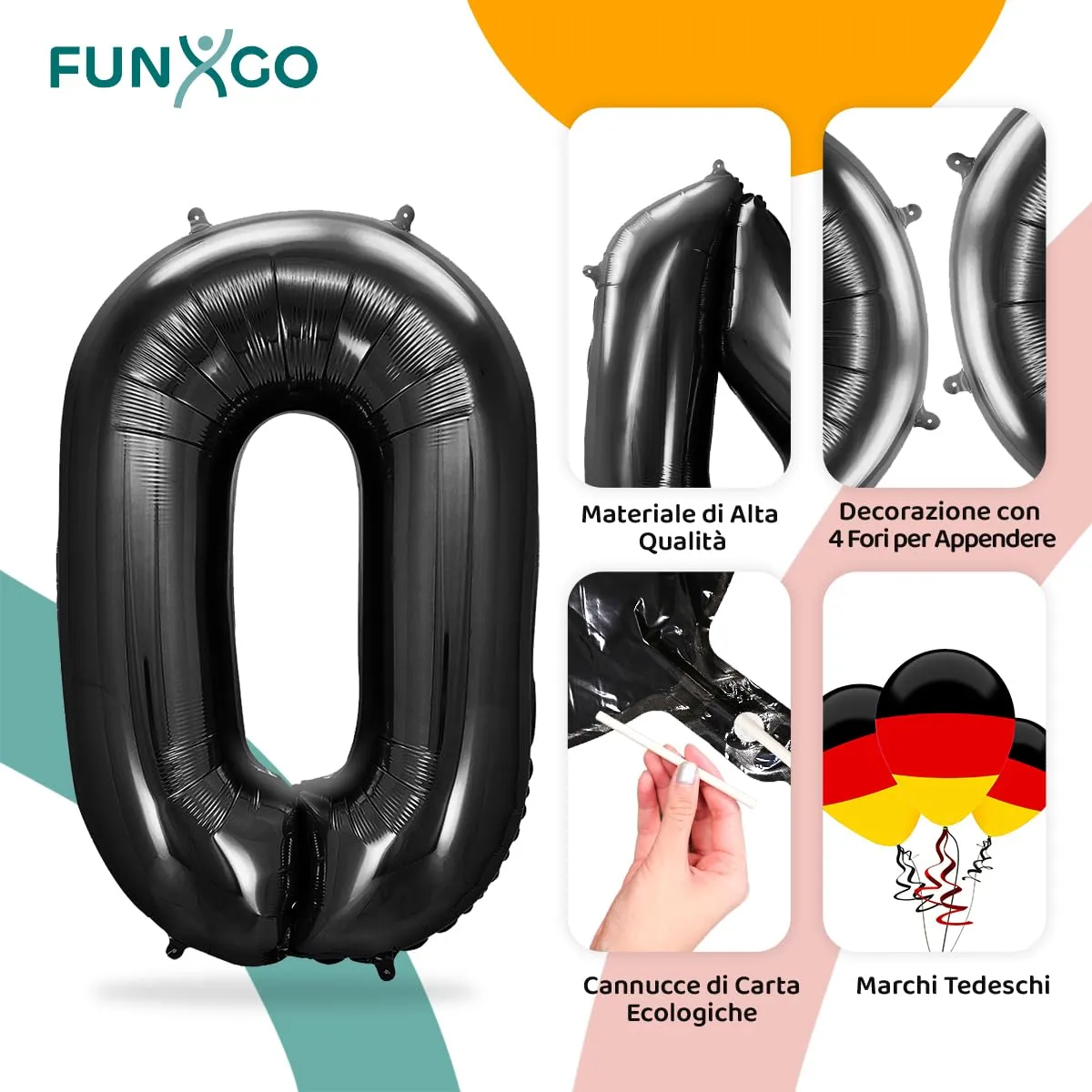 FUNXGO Palloncino Nero Grande Numero 0 per Compleanno - immagine 3
