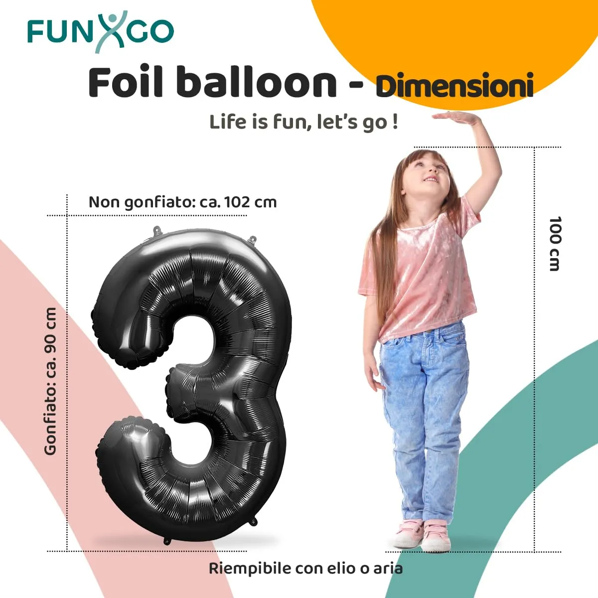FUNXGO Palloncino Numero 3 Nero per Compleanno - immagine 2