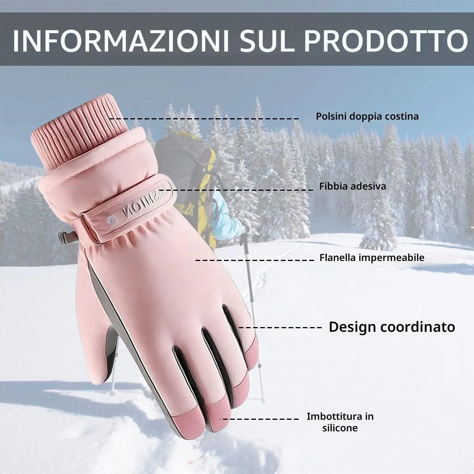 Andiker Guanti da Sci Invernali Donna, Impermeabili e Touchscreen per Snowboard, Corsa e Ciclismo - immagine 4