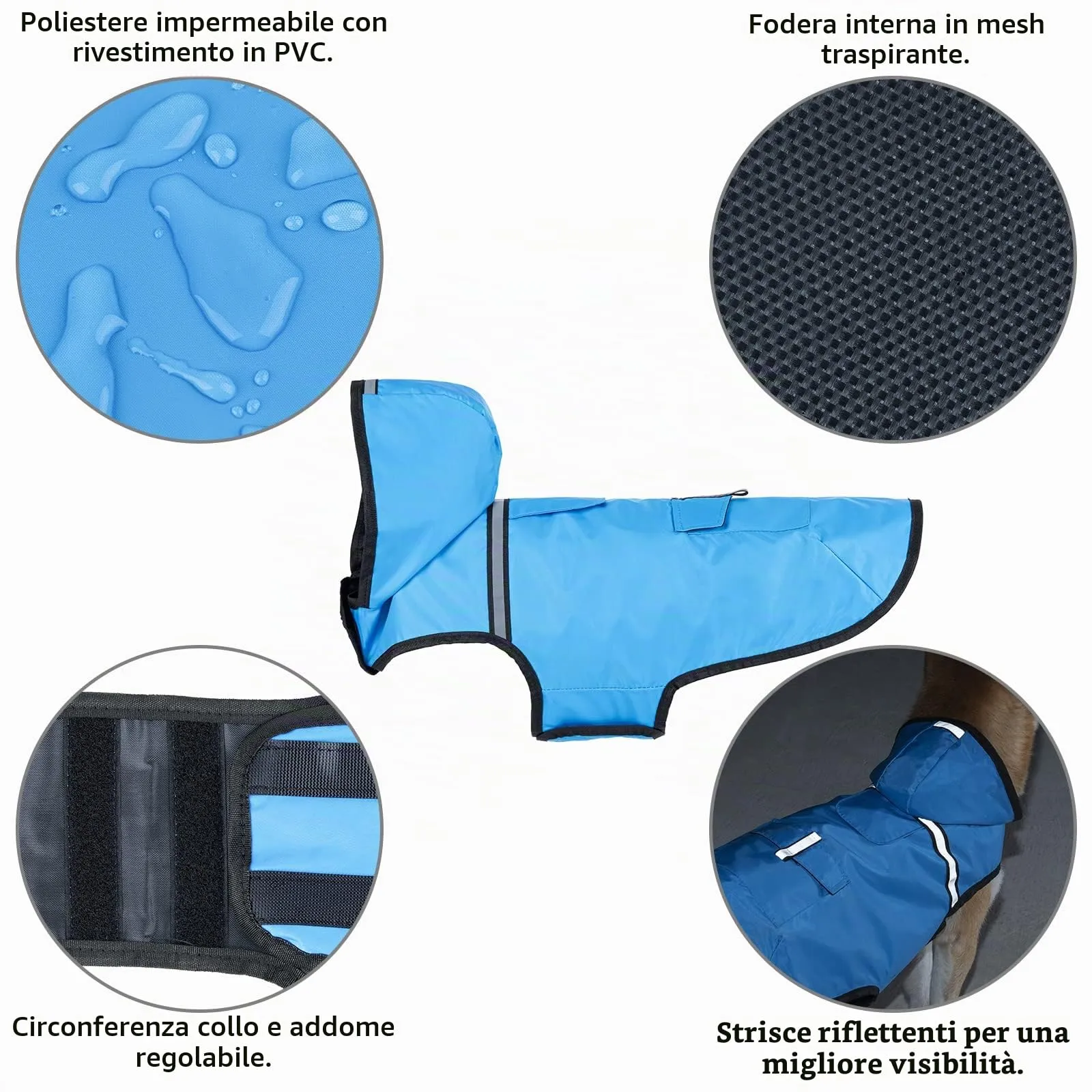 KoKoBin Giacca Impermeabile Riflettente per Cani con Cappuccio, Blu, L - immagine 4