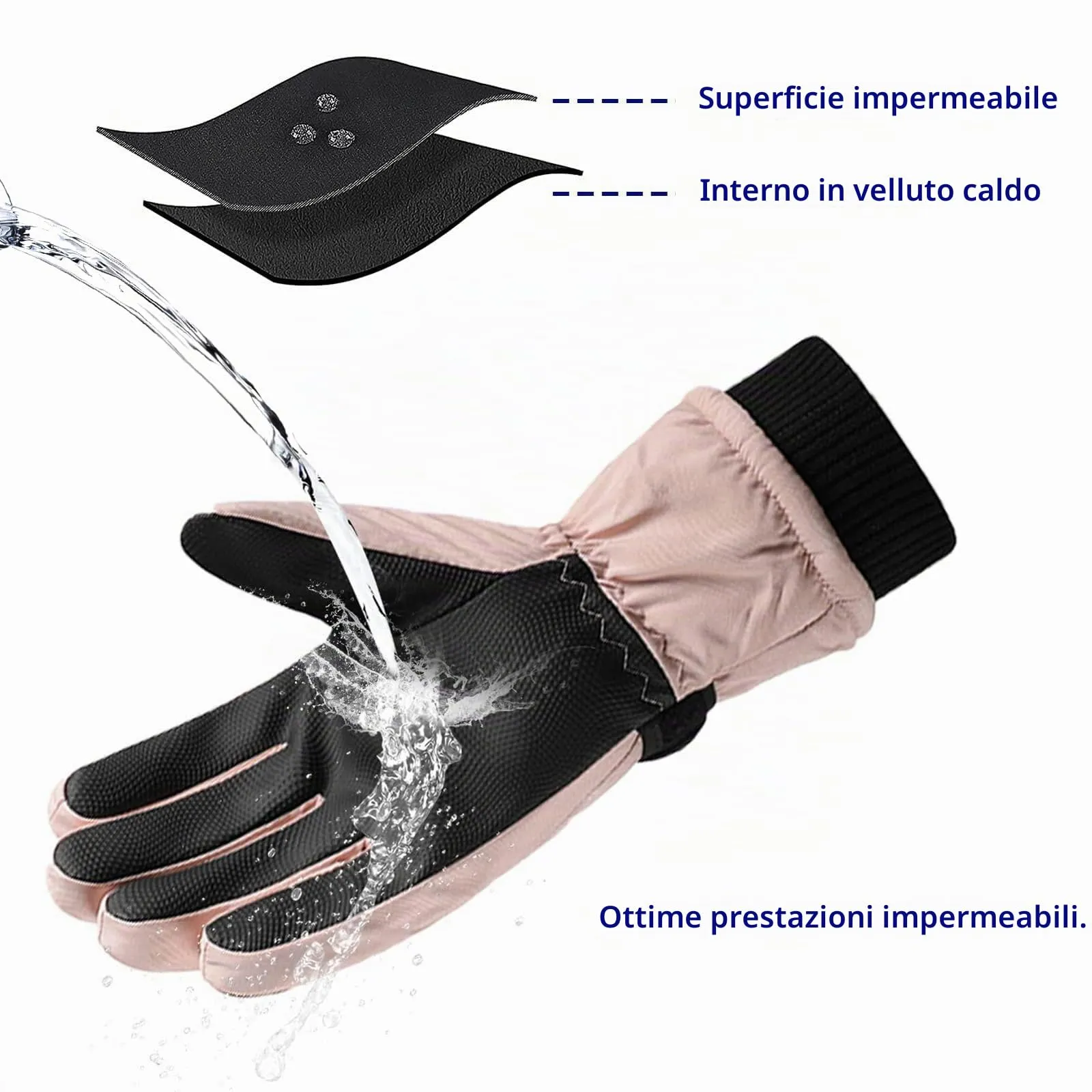 Andiker Guanti da Sci Invernali Donna Touchscreen Impermeabili e Antivento, Rosa Nero - immagine 4