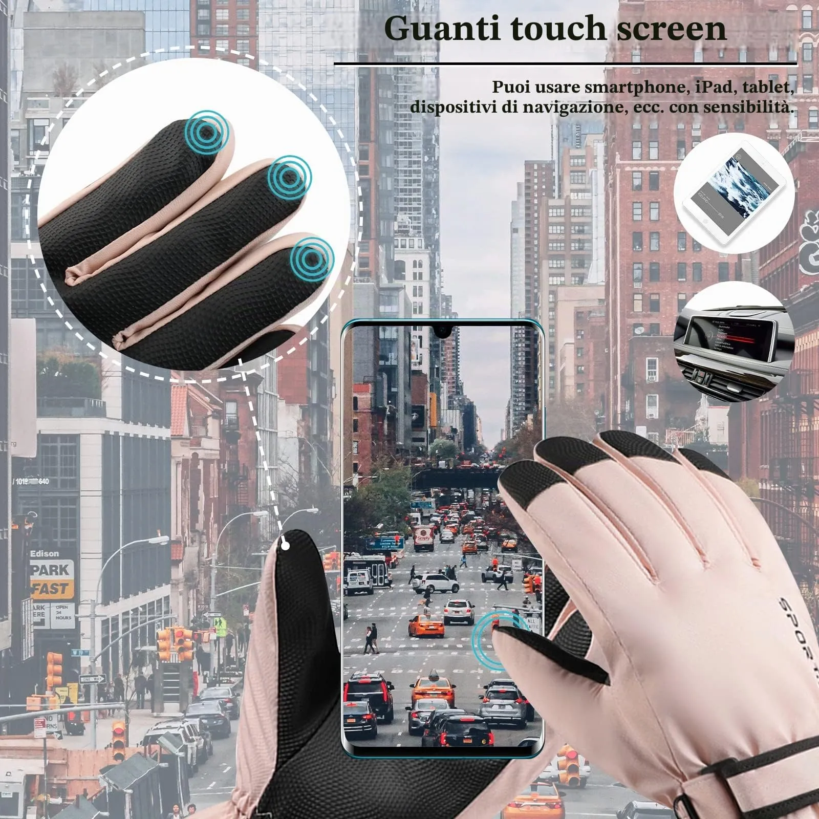 Andiker Guanti da Sci Invernali Donna Touchscreen Impermeabili e Antivento, Rosa Nero - immagine 5