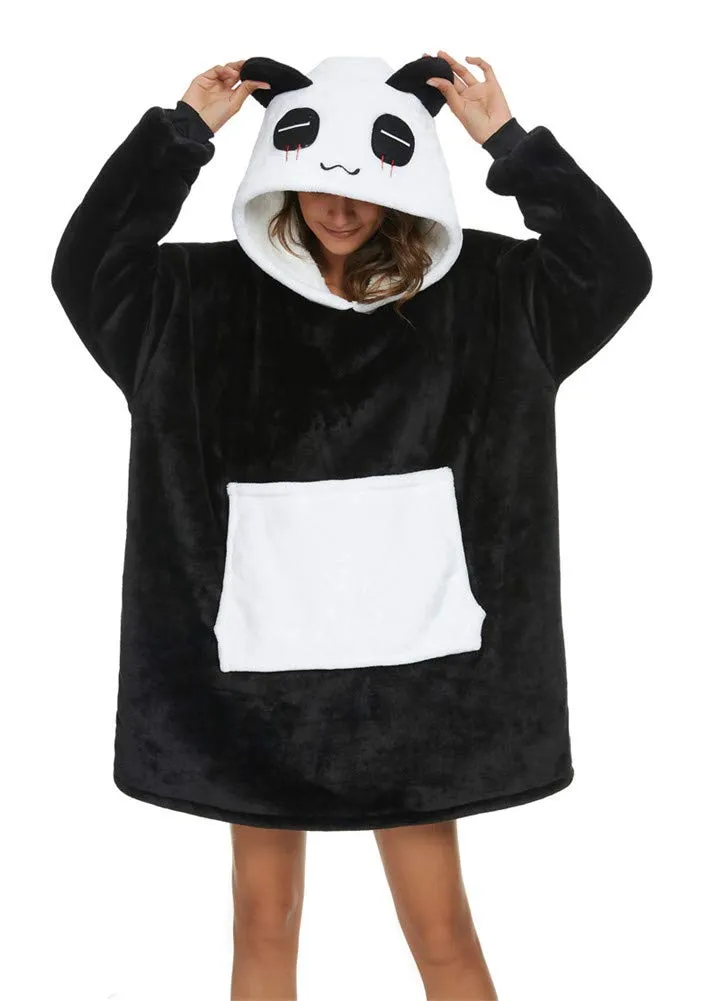 LATH.PIN Coperta da Divano Panda con Cappuccio e Maniche Unisex - immagine 1