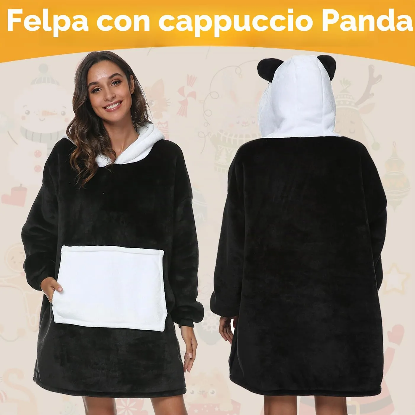 LATH.PIN Coperta da Divano Panda con Cappuccio e Maniche Unisex - immagine 3