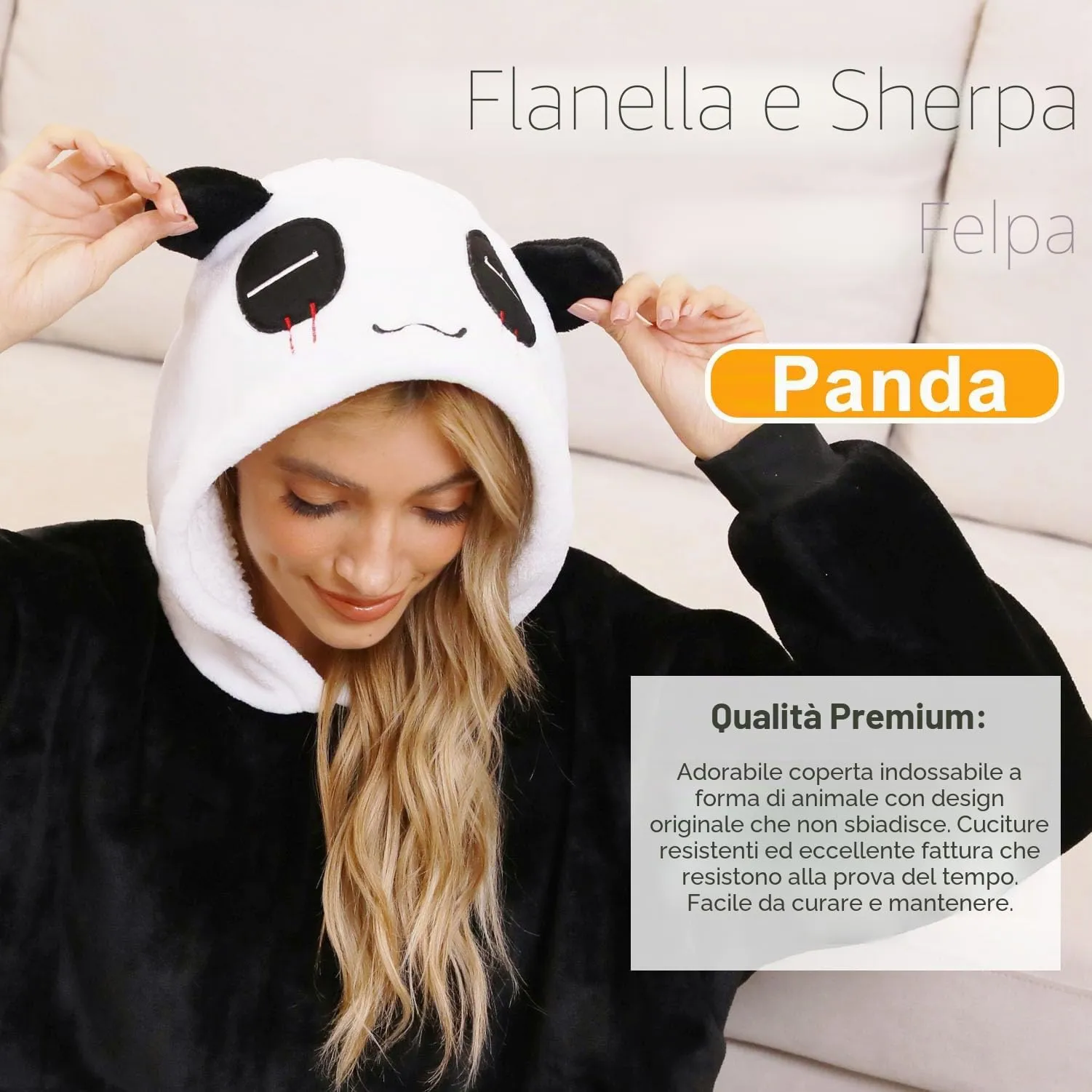 LATH.PIN Coperta da Divano Panda con Cappuccio e Maniche Unisex - immagine 7
