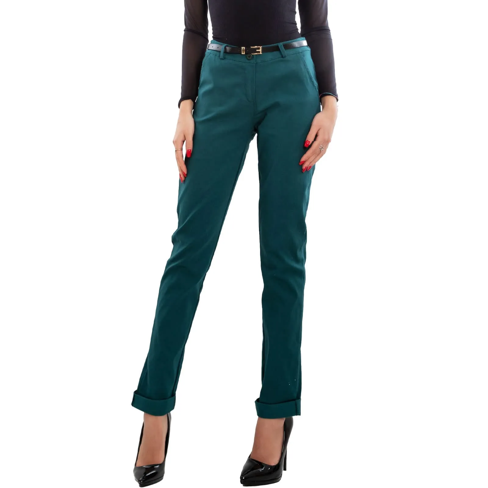Toocool Pantaloni Donna Classici Eleganti con Cintura AS-28251, L, Petrolio - immagine 1