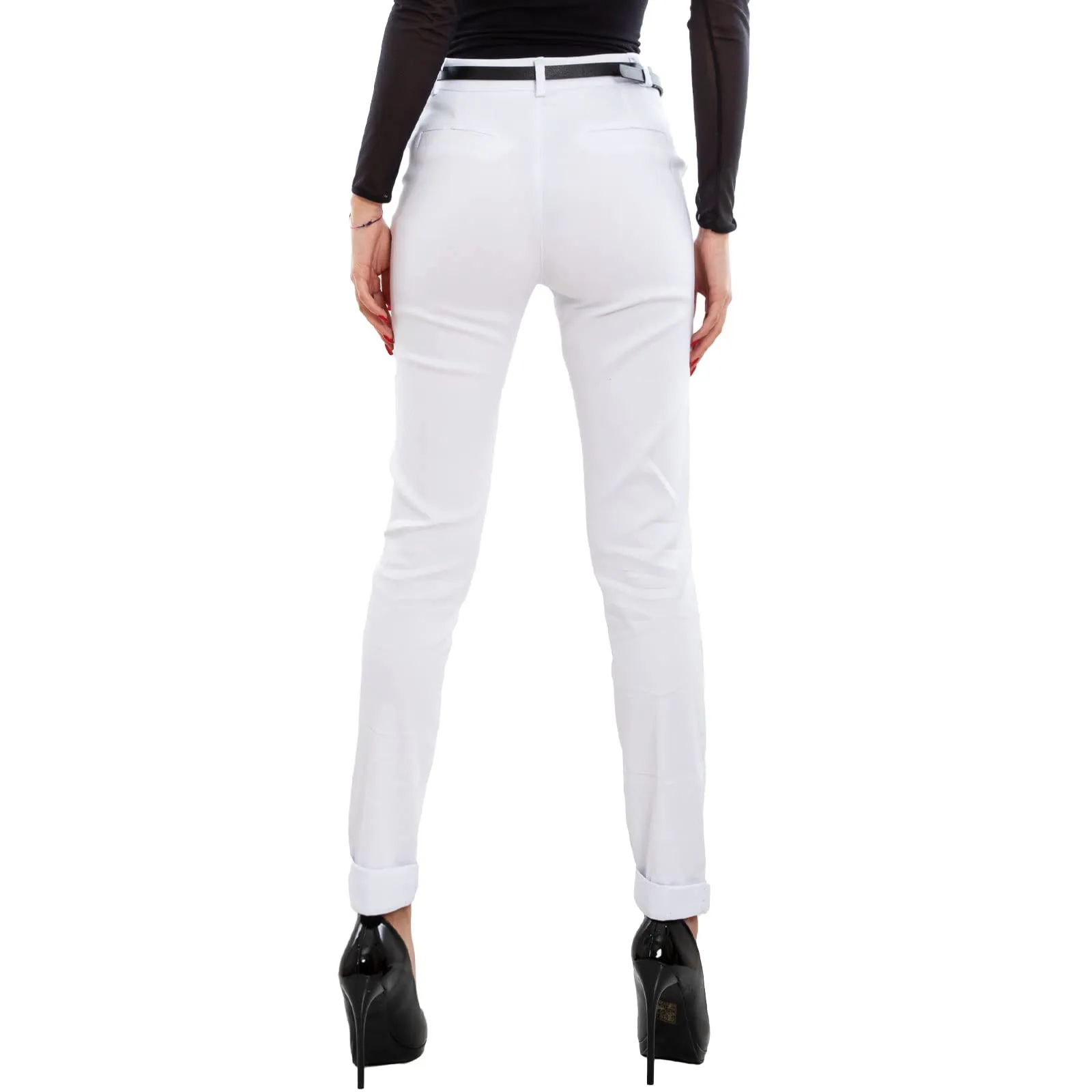 Toocool Pantaloni Donna Classici Eleganti a Sigaretta con Cintura AS-28251, Bianco, M - immagine 2