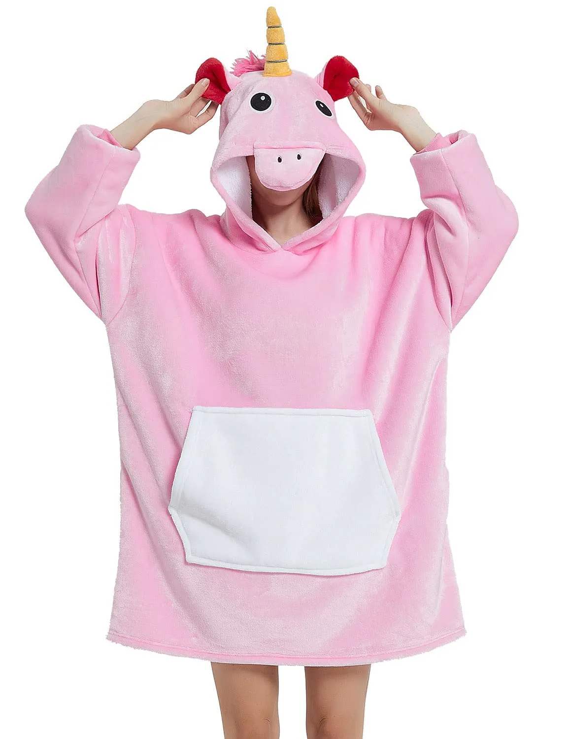 LATH.PIN Coperta da Divano Panda con Cappuccio e Maniche, Taglia M, Rosa - immagine 1