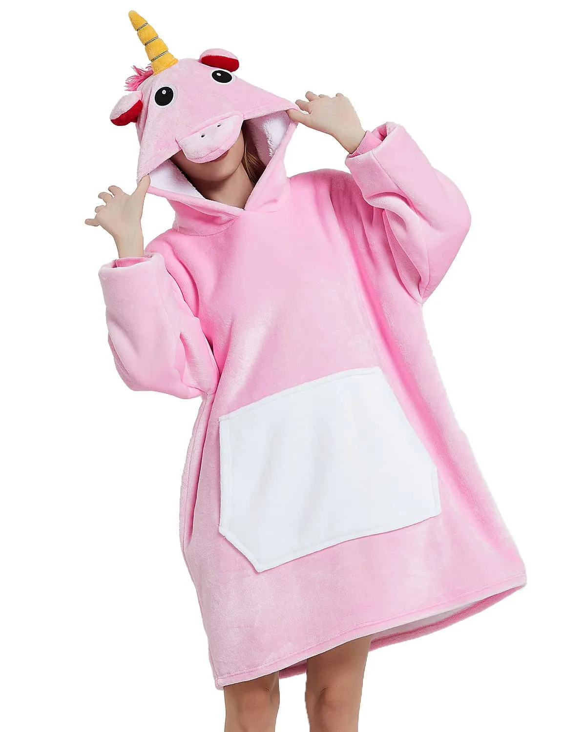 LATH.PIN Coperta da Divano Panda con Cappuccio e Maniche, Taglia M, Rosa - immagine 2