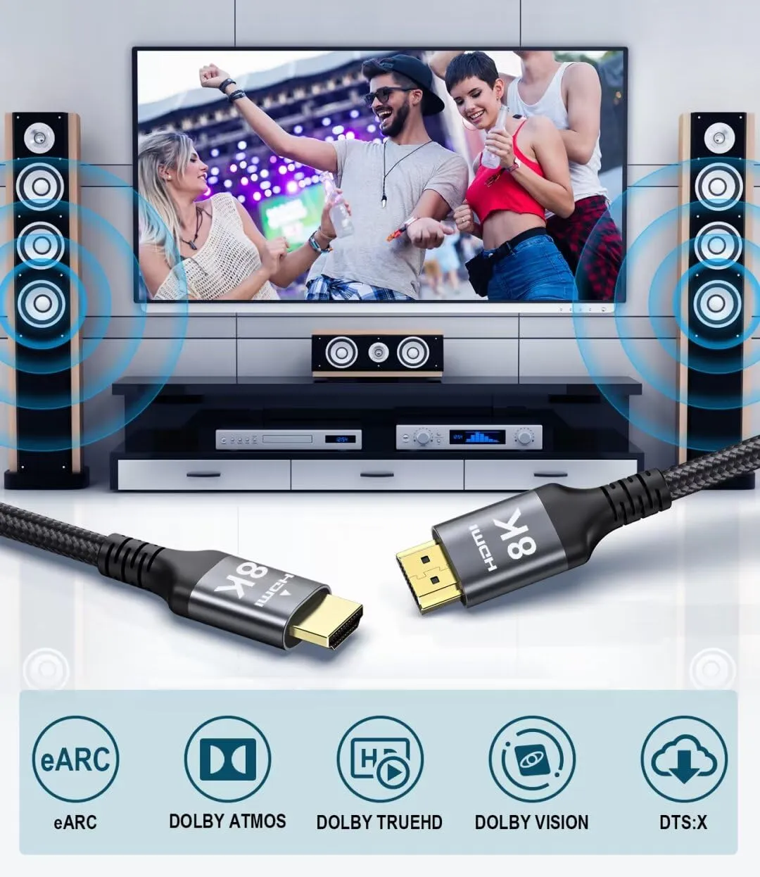 Adauxter Cavo HDMI 4K Alta Velocità 10m, Supporto Ethernet 60Hz, eARC, HDCP 2.3, HDR10+, Compatibile PC Laptop TV Monitor Proiettore PS5 Xbox - immagine 3