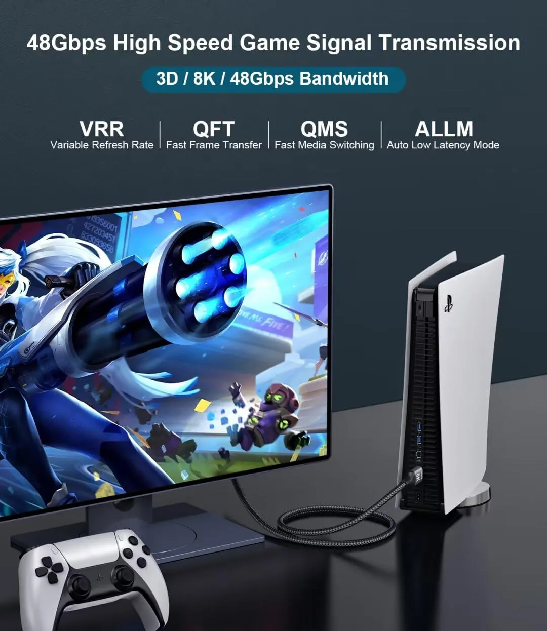 Adauxter Cavo HDMI 4K Alta Velocità 10m, Supporto Ethernet 60Hz, eARC, HDCP 2.3, HDR10+, Compatibile PC Laptop TV Monitor Proiettore PS5 Xbox - immagine 4