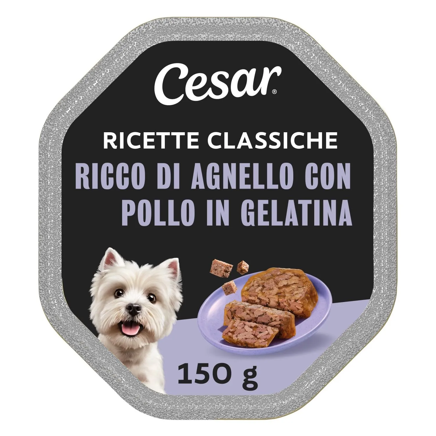Cesar Ricette Classiche per cani adulti, agnello con pollo, bocconcini in gelatina, 14 x 150 g - immagine 1