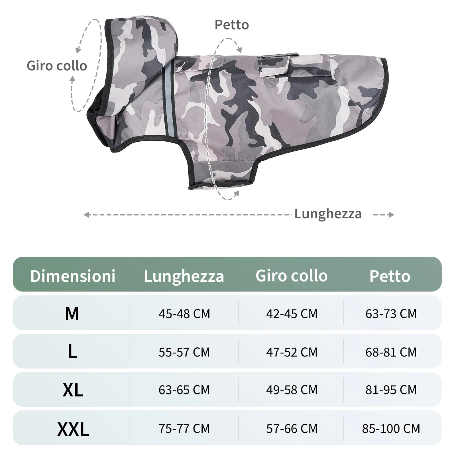 KoKoBin Giacca Impermeabile Riflettente per Cani con Cappuccio, Mimetico grigio, L - immagine 2
