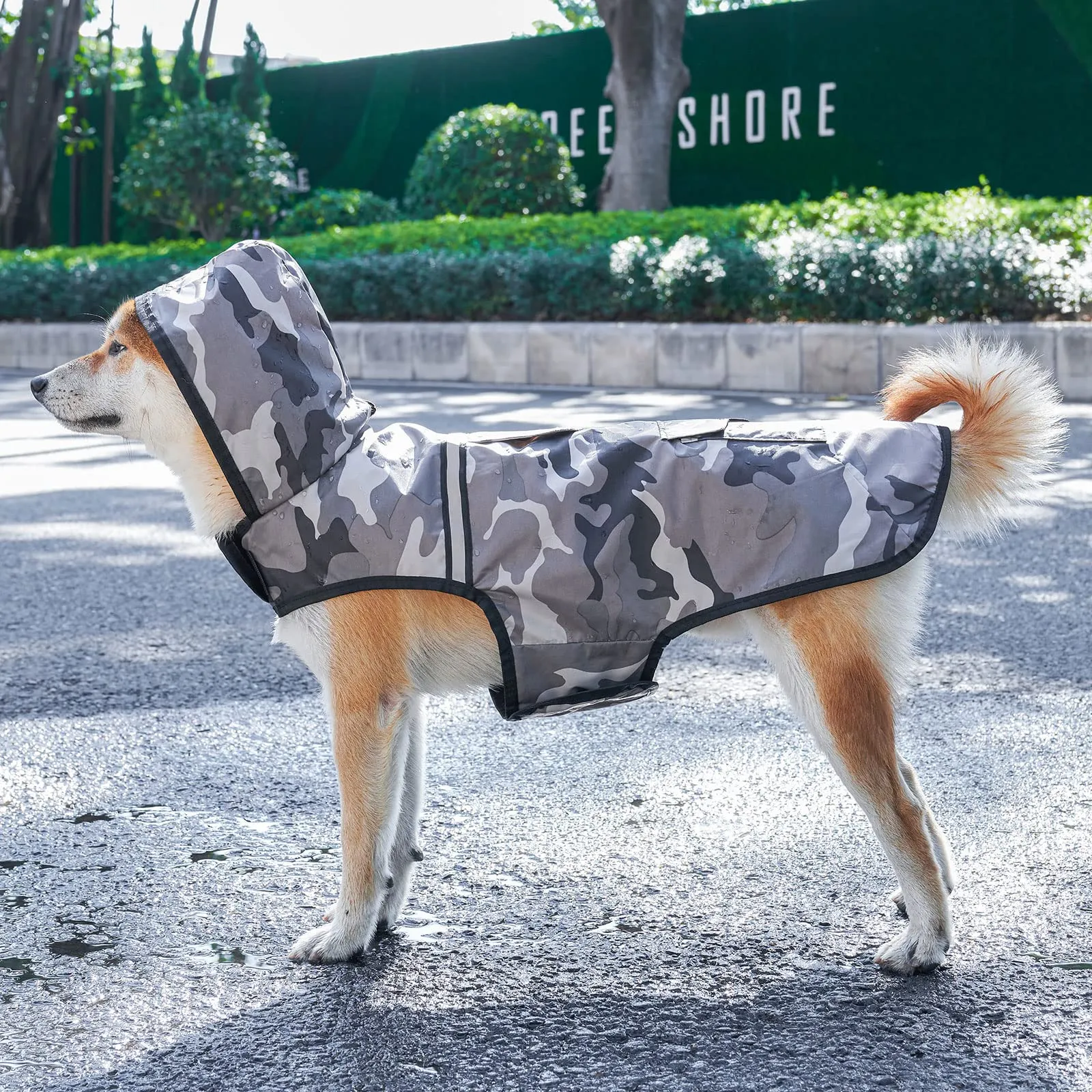 KoKoBin Giacca Impermeabile Riflettente per Cani con Cappuccio, Mimetico grigio, L - immagine 5