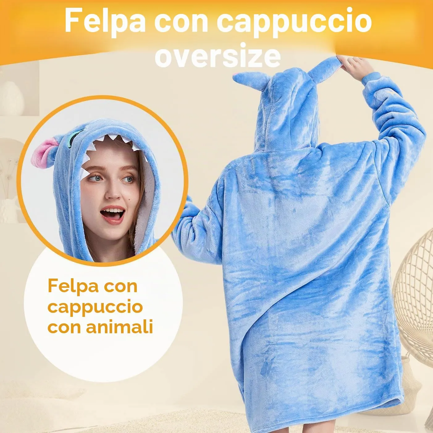 LATH.PIN Coperta da Divano Panda con Cappuccio e Maniche, Taglie Forti Unisex, Felpone con Tasca - immagine 2