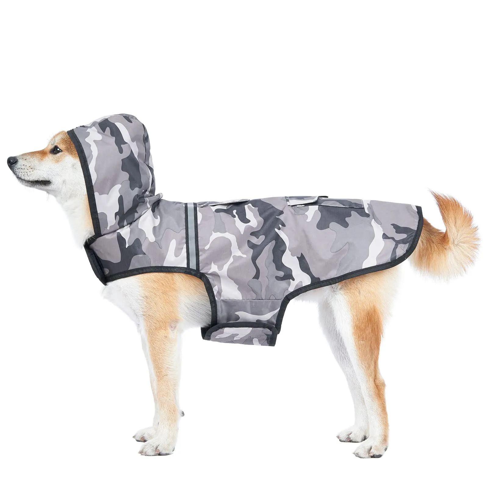 KoKoBin Giacca Impermeabile Riflettente per Cani con Cappuccio, Mimetico grigio, XL - immagine 1