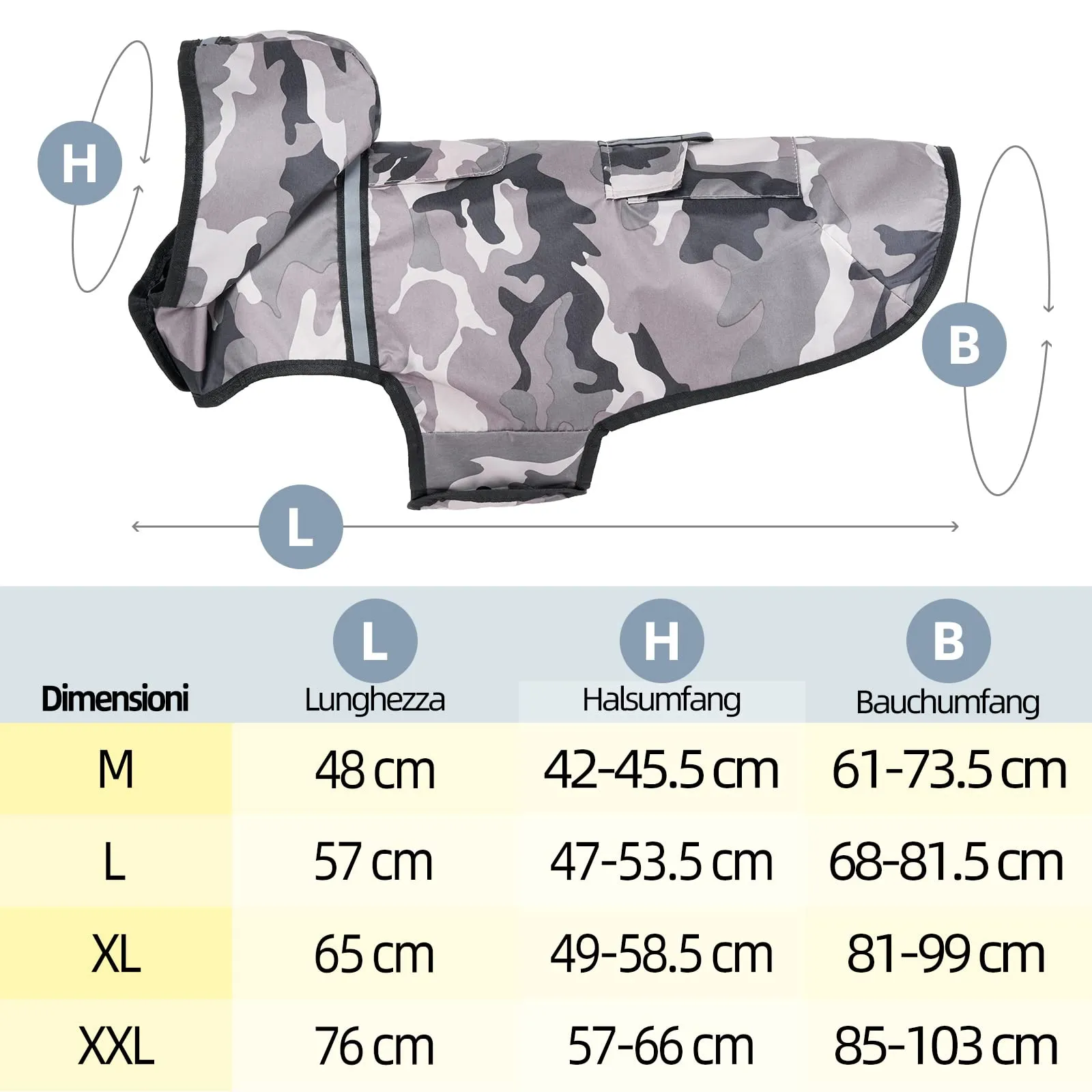KoKoBin Giacca Impermeabile Riflettente per Cani con Cappuccio, Mimetico grigio, XL - immagine 6