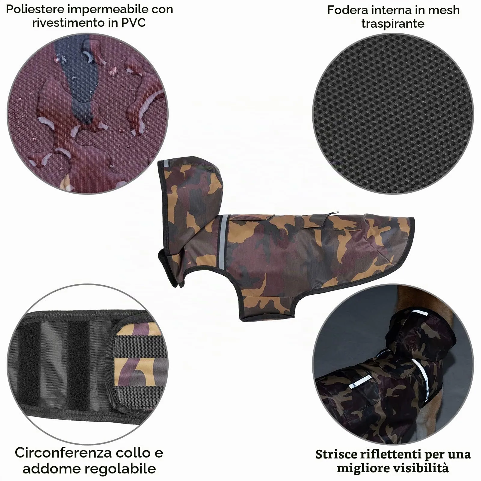 KoKoBin Giacca Impermeabile Riflettente per Cani con Cappuccio, Marrone, L - immagine 4