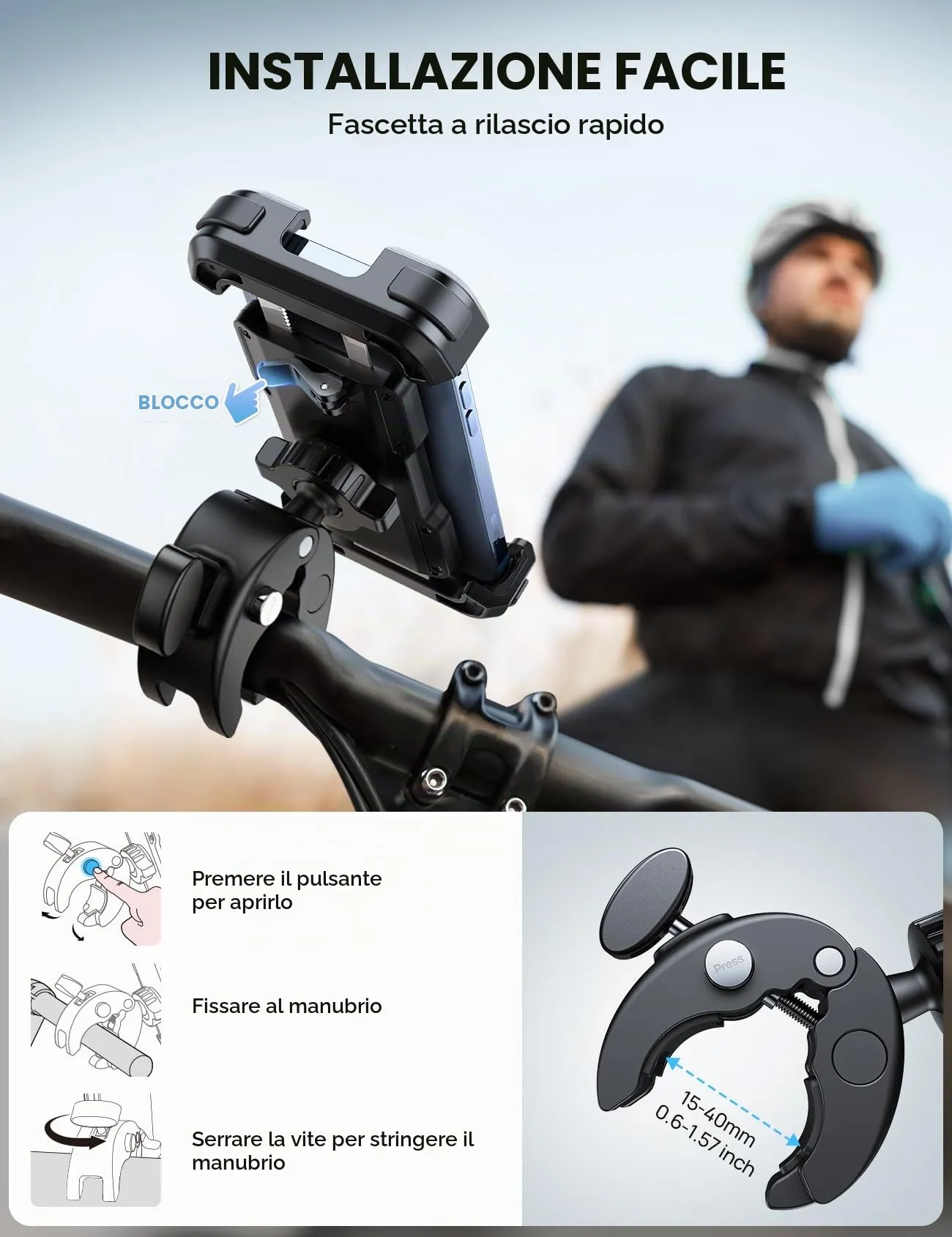Lamicall Supporto Telefono per Bicicletta e Moto, Porta Cellulare Universale 4,7-6,8 pollici per iPhone 17 16 15 14 Pro Max Plus e Android - immagine 4