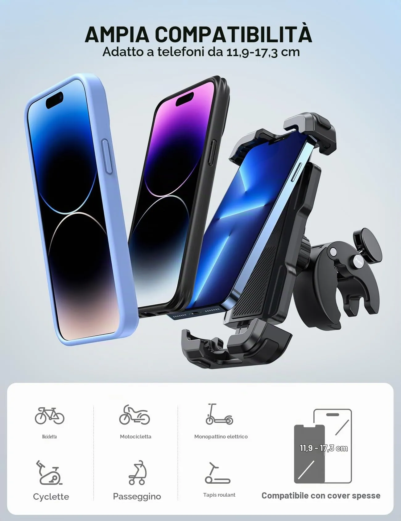 Lamicall Supporto Telefono per Bicicletta e Moto, Porta Cellulare Universale 4,7-6,8 pollici per iPhone 17 16 15 14 Pro Max Plus e Android - immagine 5