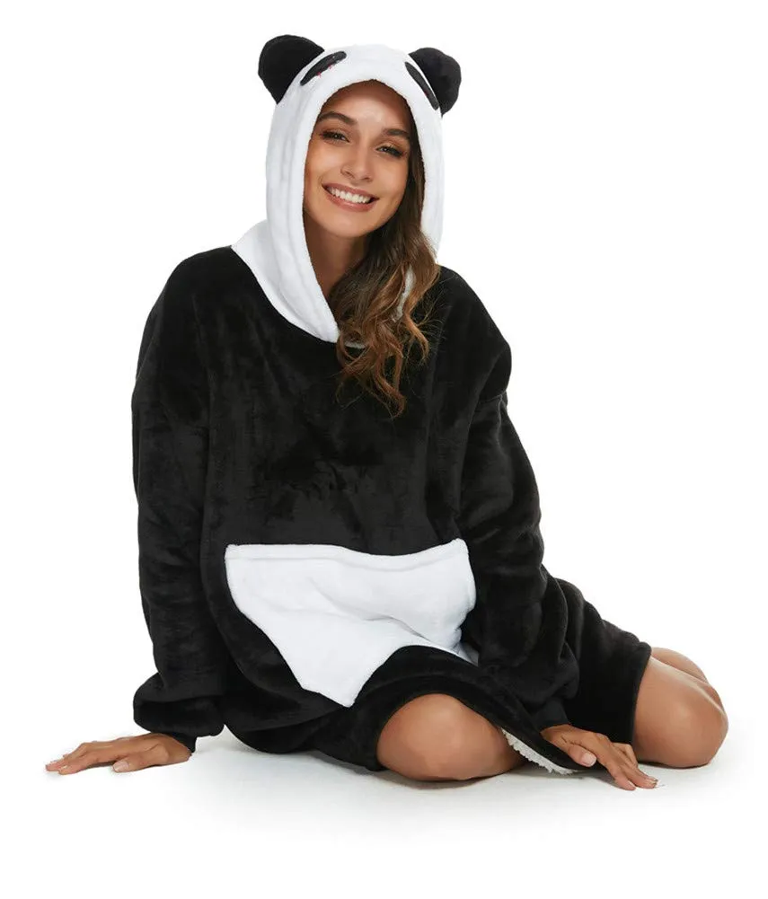 LATH.PIN Felpa a maglione con cappuccio a forma di panda unisex in microfibra e flanella, M - Panda - immagine 2