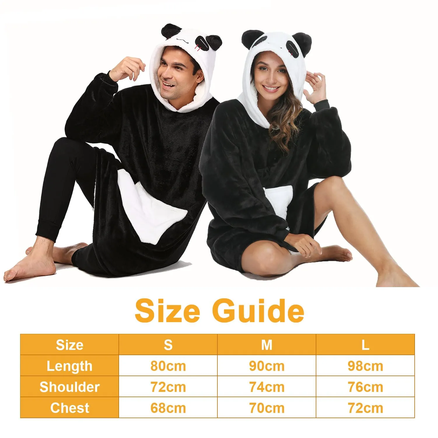 LATH.PIN Felpa a maglione con cappuccio a forma di panda unisex in microfibra e flanella, M - Panda - immagine 8