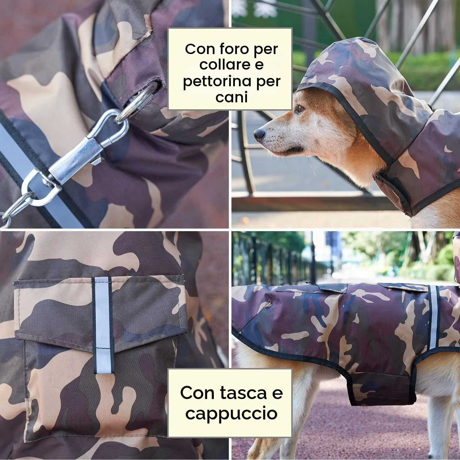 KoKoBin Giacca Impermeabile Riflettente per Cani con Cappuccio, Marrone, M - immagine 3