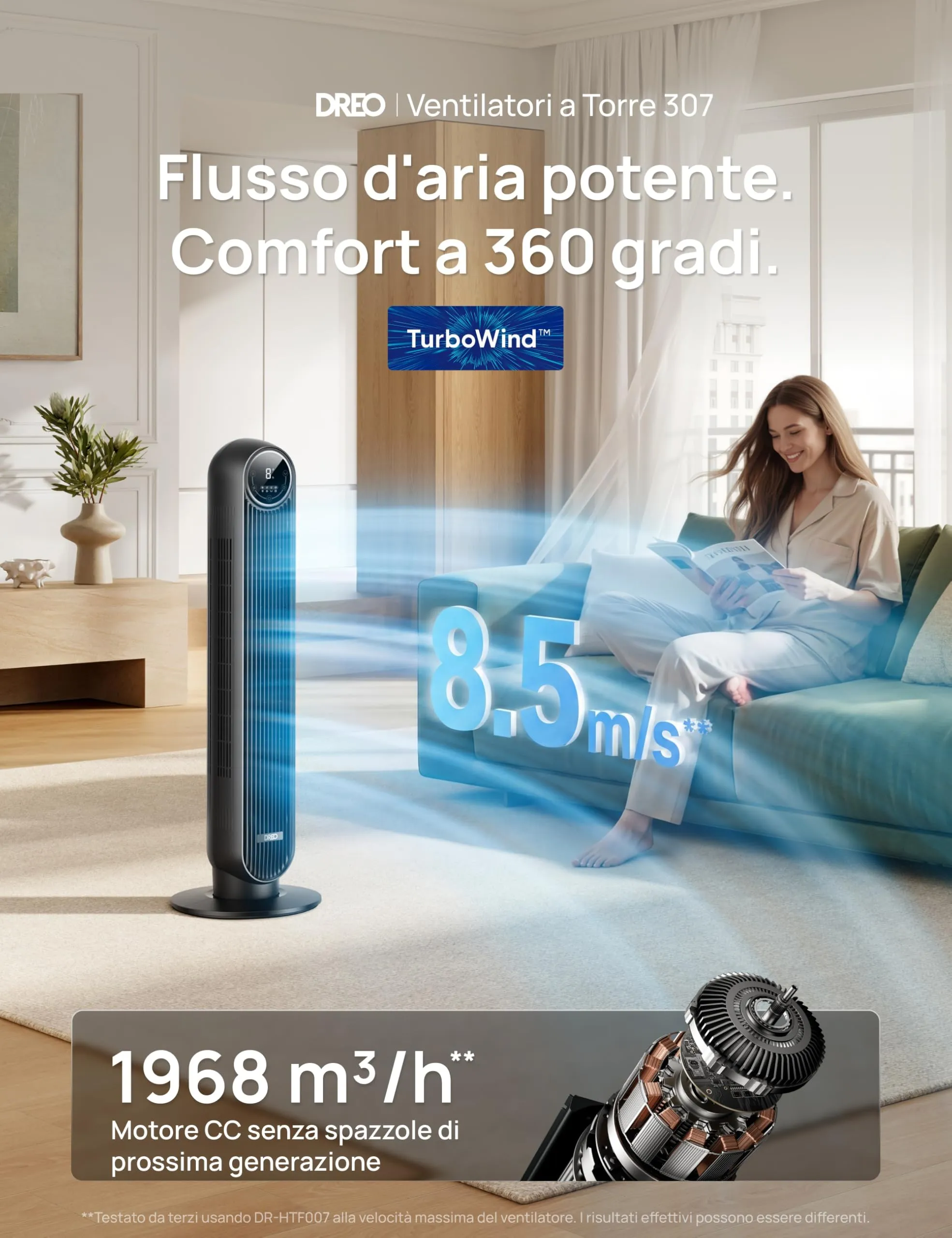 Dreo DR-HTF007 Ventilatore a Torre Silenzioso con Telecomando, 4 Modalità, 4 Velocità, Oscillazione 90°, Timer 8h, Schermo LED - immagine 2