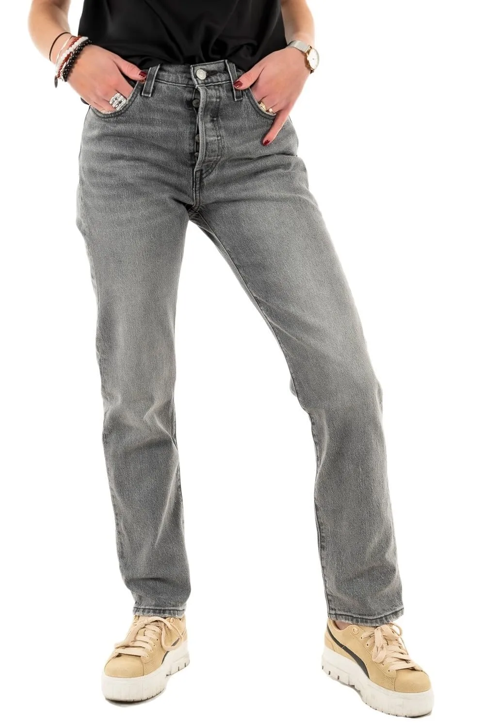 Levi's 501 Crop Women's Jeans - Gray Worn In, 30W / 28L - immagine 1