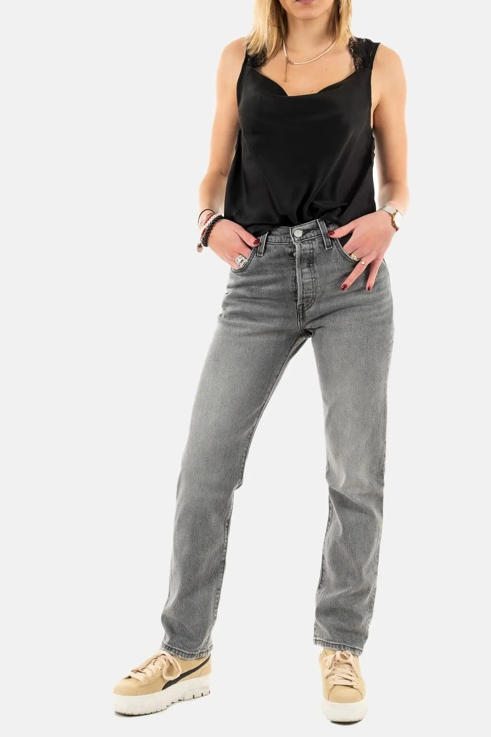 Levi's 501 Crop Women's Jeans - Gray Worn In, 30W / 28L - immagine 2