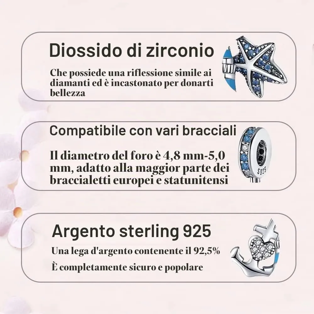 LNQOBU Ciondolo in Argento Sterling 925 con Zircone 5A per Bracciali e Collane Europei da Donna - immagine 6