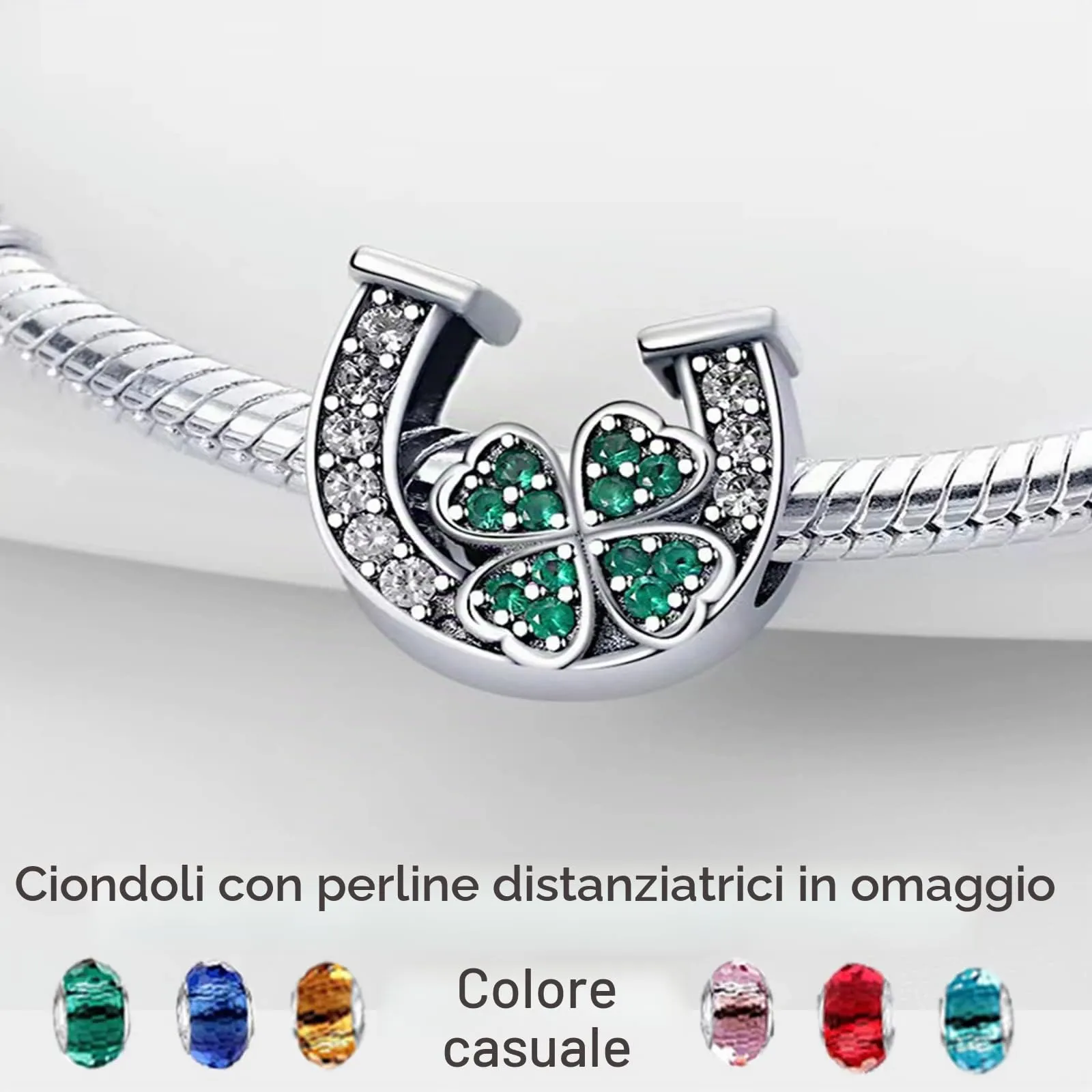 LNQOBU Ciondolo in Argento Sterling 925 Charm Bead con Zircone 5A per Bracciali e Collane Europei da Donna - immagine 2
