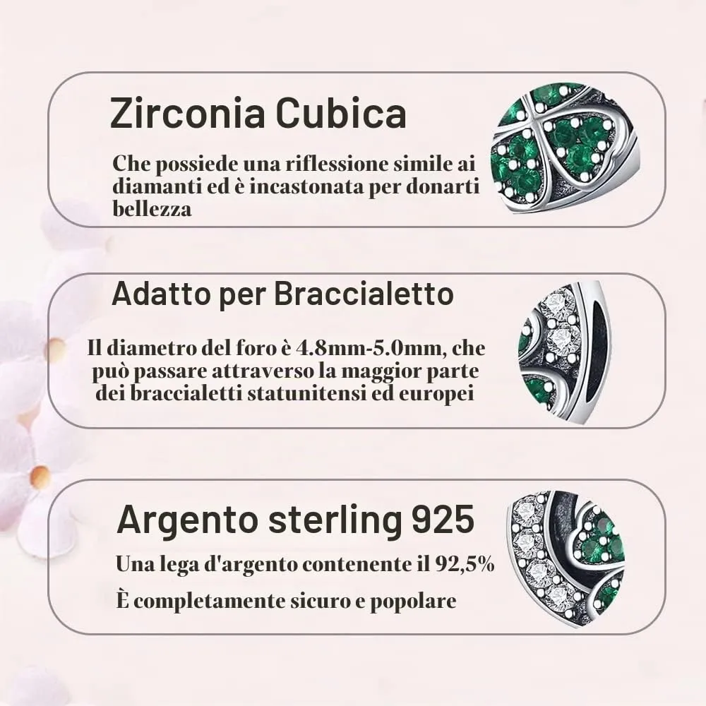 LNQOBU Ciondolo in Argento Sterling 925 Charm Bead con Zircone 5A per Bracciali e Collane Europei da Donna - immagine 5