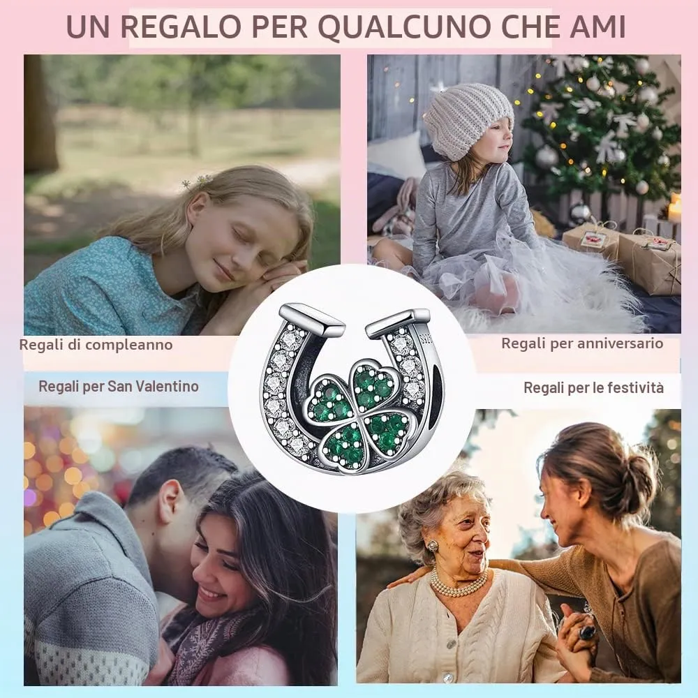 LNQOBU Ciondolo in Argento Sterling 925 Charm Bead con Zircone 5A per Bracciali e Collane Europei da Donna - immagine 6