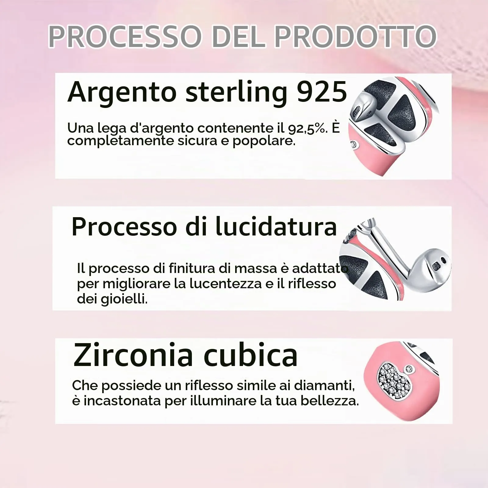 LNQOBU Ciondolo in Argento Sterling 925 con Zircone 5A per Bracciale e Collana Europei da Donna - immagine 5