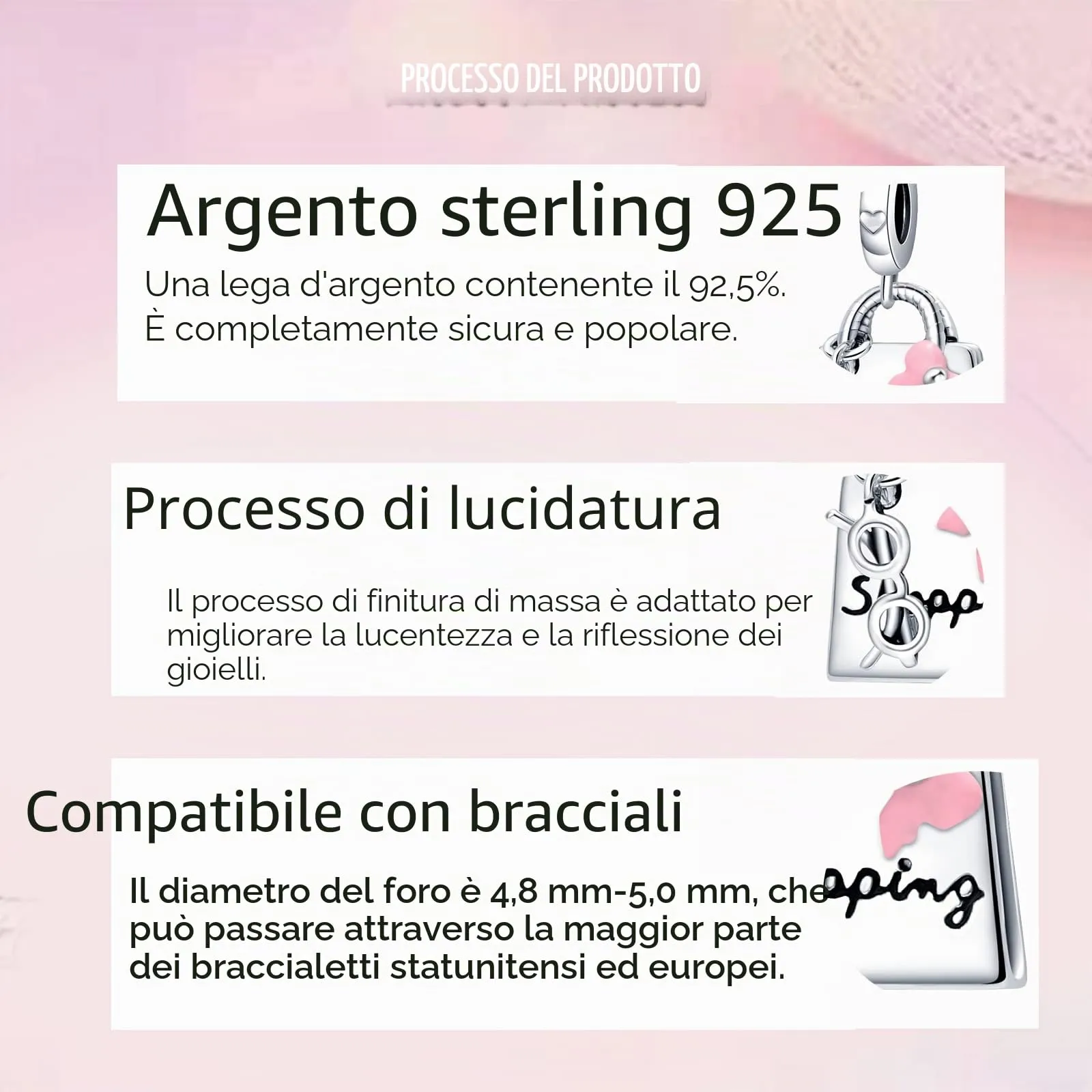LNQOBU Ciondolo Charm Bead in Argento Sterling 925 con Zircone 5A per Bracciali e Collane Europei da Donna - immagine 5