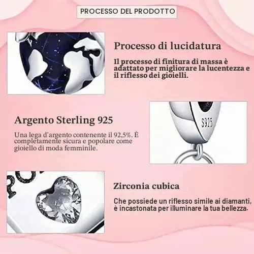 LNQOBU Ciondolo in Argento Sterling 925 Charm Bead con Zircone 5A per Bracciali e Collane Europei da Donna - immagine 6
