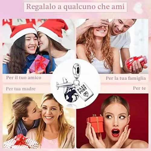 LNQOBU Ciondolo in Argento Sterling 925 Charm Bead con Zircone 5A per Bracciali e Collane Europei da Donna - immagine 7