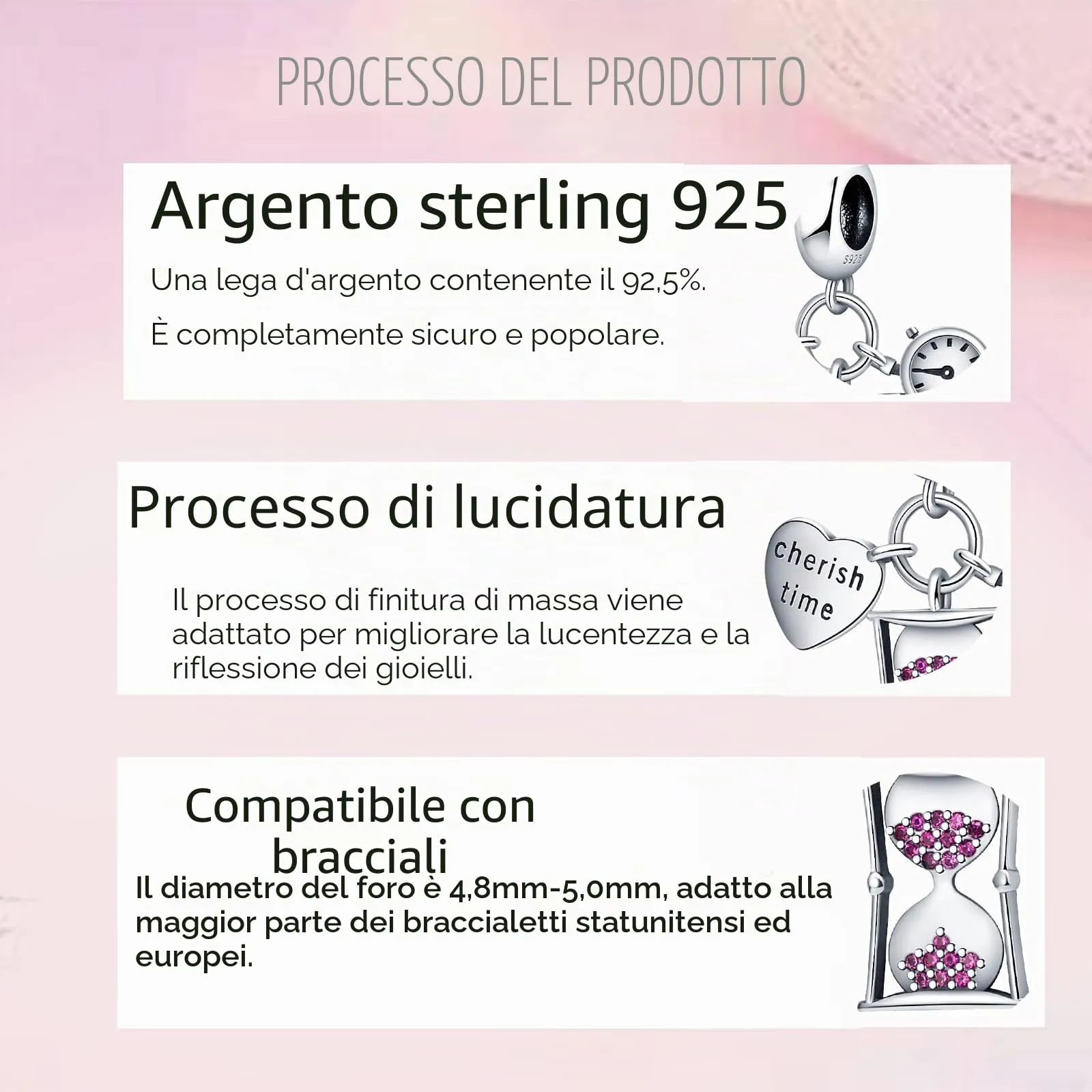 LNQOBU Ciondolo in Argento Sterling 925 con Zircone 5A per Bracciali e Collane Europei da Donna - immagine 5