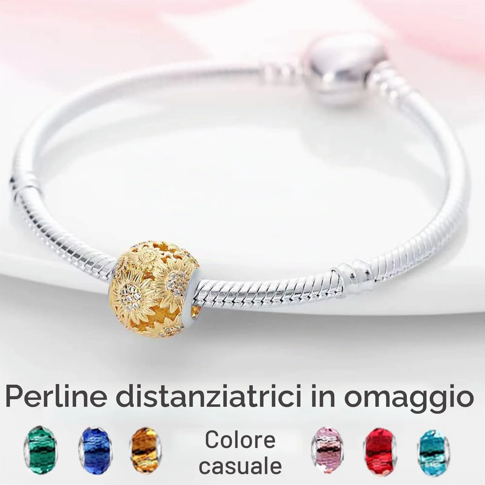 LNQOBU Ciondolo in Argento Sterling 925 Charm Bead con Zircone 5A per Bracciali e Collane Europei da Donna - immagine 2