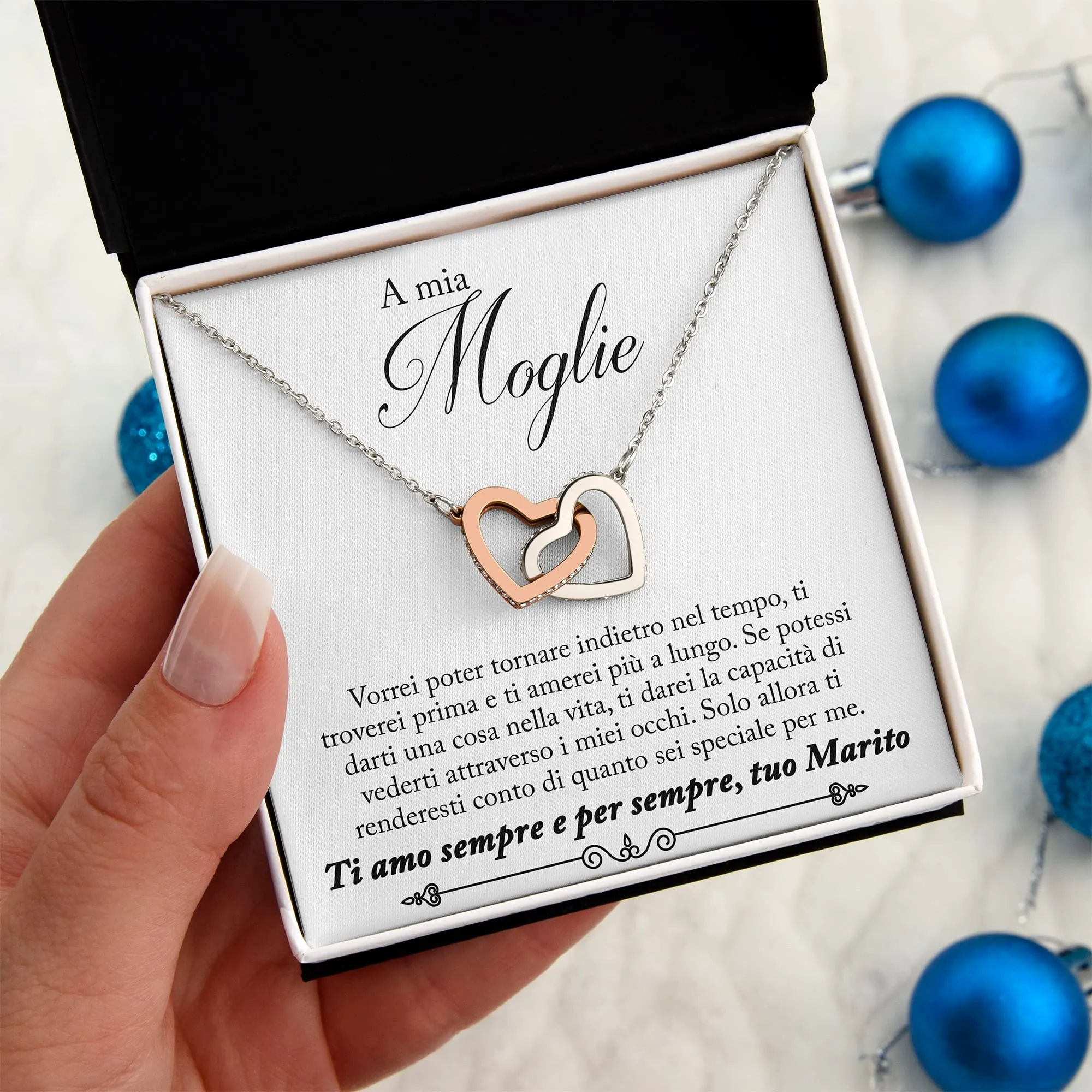 NONNA PROFESSIONISTA Collana Donna A mia Moglie in Argento, Finitura Oro Rosa 14k con Cofanetto e Dedica - immagine 2