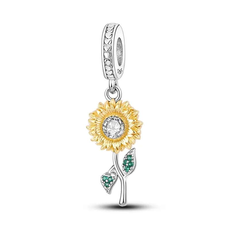 CYCUFF Sterling Silver 925 Sunflower Charm for European Bracelets and Necklaces - immagine 1