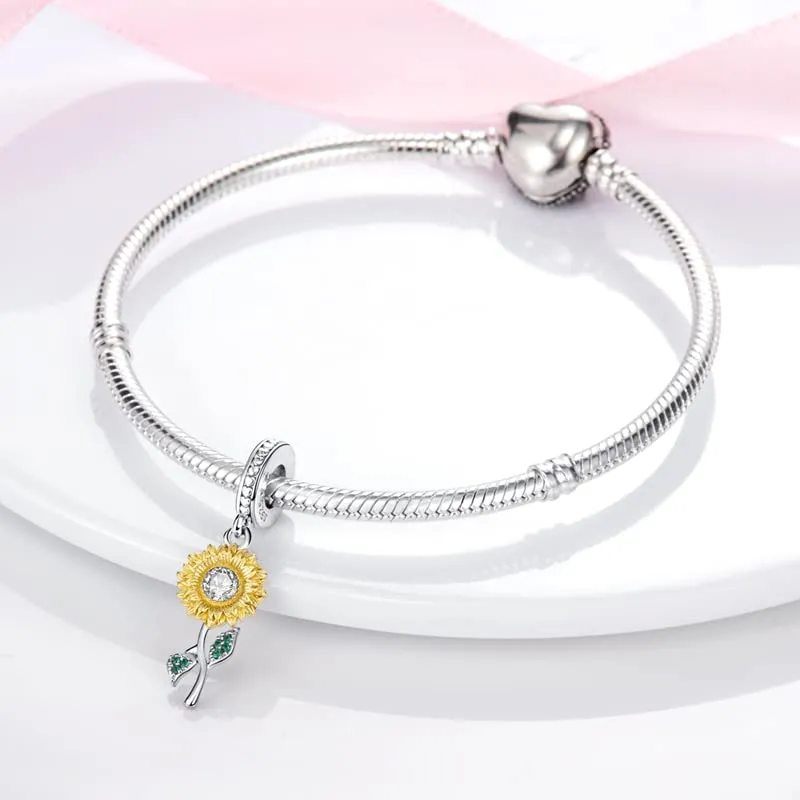 CYCUFF Sterling Silver 925 Sunflower Charm for European Bracelets and Necklaces - immagine 2