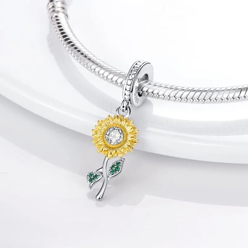 CYCUFF Sterling Silver 925 Sunflower Charm for European Bracelets and Necklaces - immagine 3