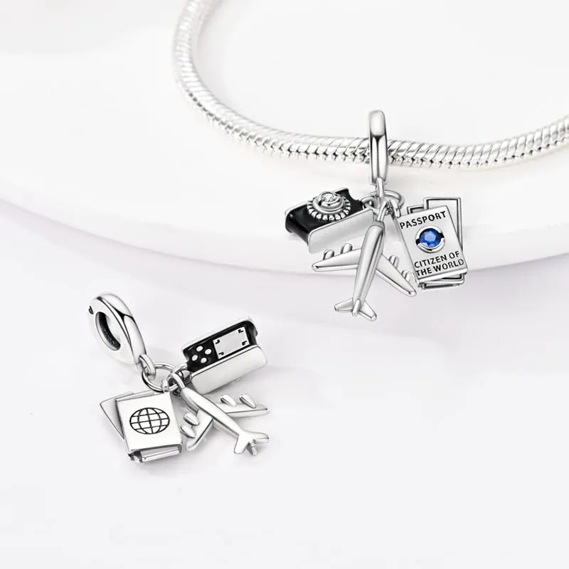 CYCUFF Sterling Silver 925 Charms for European Bracelets and Necklaces (Camera, Passport, Airplane) - immagine 2