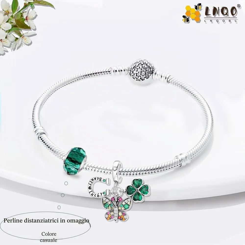 LNQOBU Ciondolo in Argento Sterling 925 Charm Bead con Zircone 5A per Bracciali e Collane Europei da Donna - immagine 2