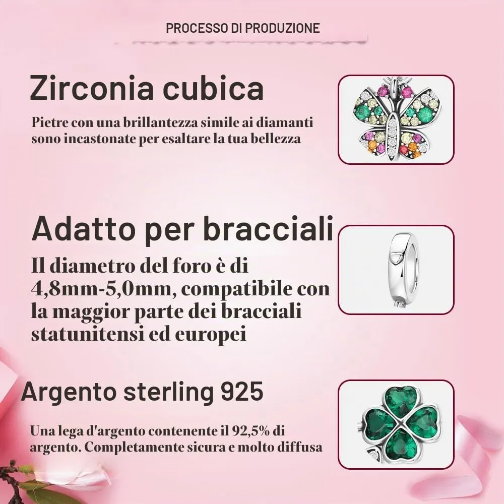 LNQOBU Ciondolo in Argento Sterling 925 Charm Bead con Zircone 5A per Bracciali e Collane Europei da Donna - immagine 4