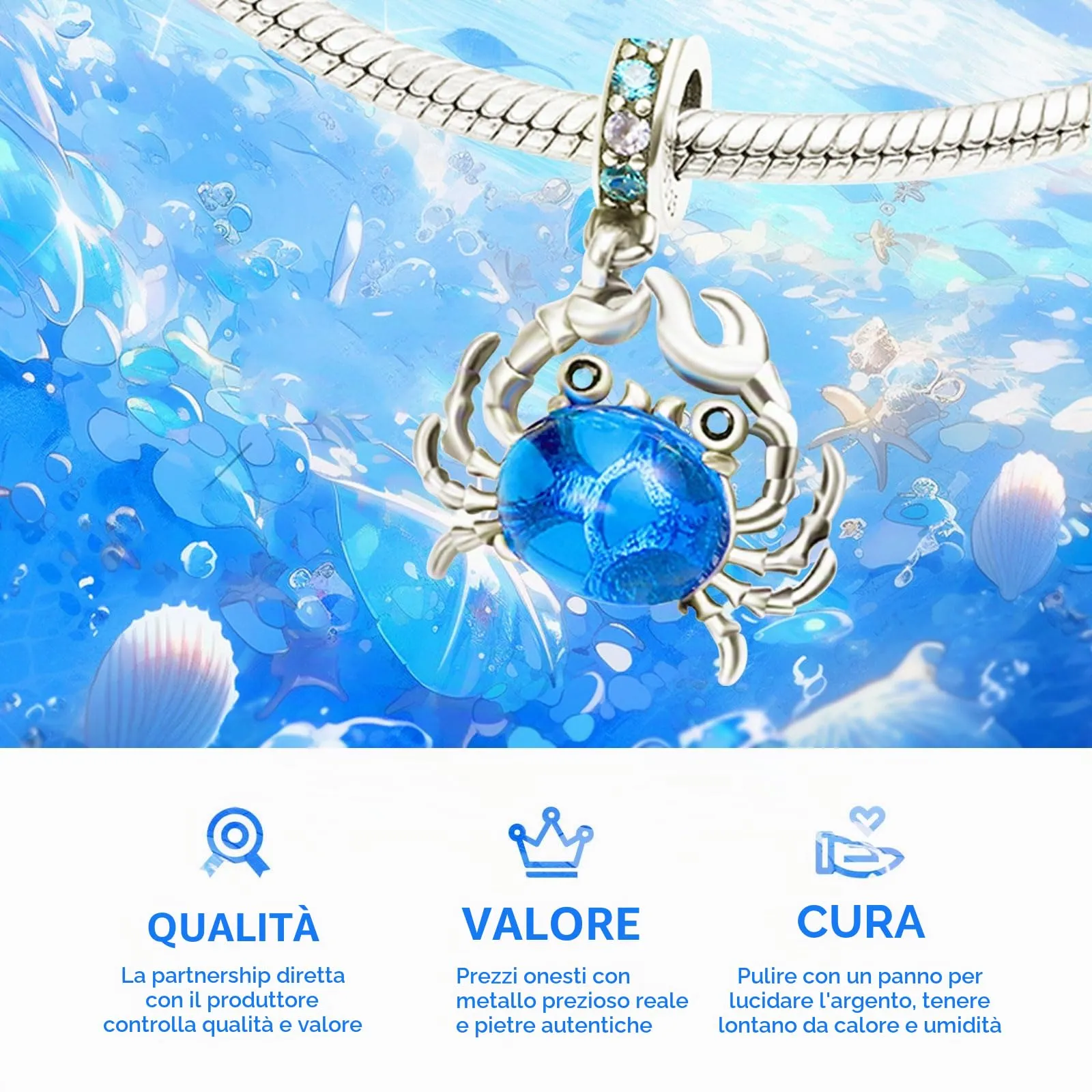 NUJIFFY Ciondolo Granchio in Argento Sterling 925 per Bracciale e Collana - immagine 3