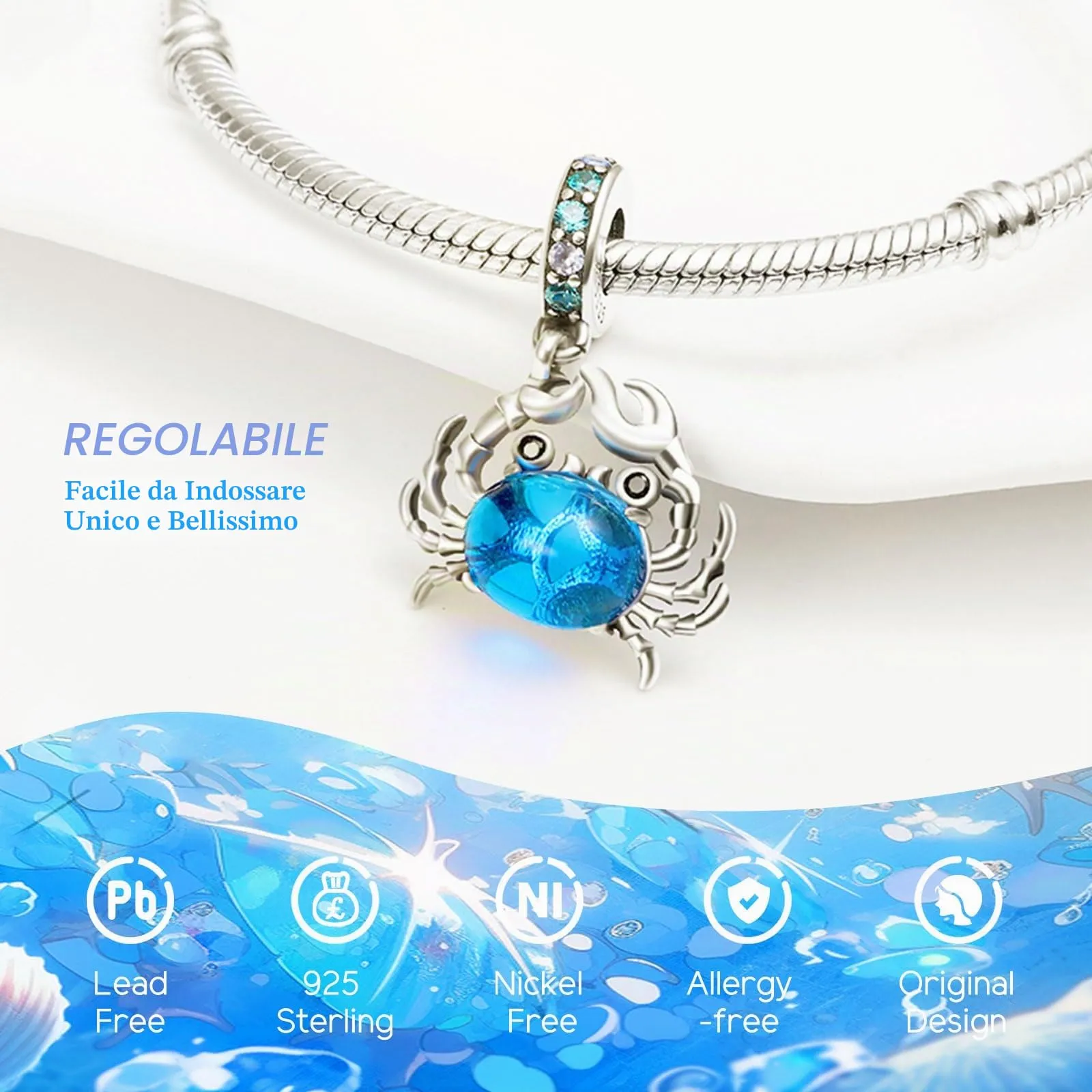 NUJIFFY Ciondolo Granchio in Argento Sterling 925 per Bracciale e Collana - immagine 5